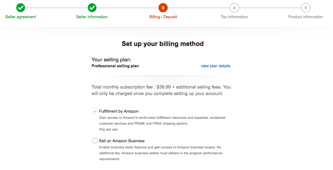 Fulfillment by Amazon: billing method