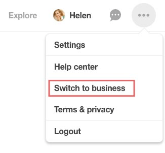 Switch Pinterest account to business